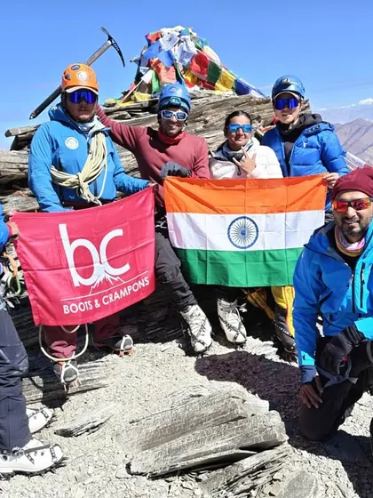 The summit of Kang Yatse II at 6,250 meters. This is the moment it's all for. Exhausted but elated, our team holds the Tiranga high, a symbol of pride and perseverance above the clouds in Ladakh. This is more than a climb; it's a story of teamwork and spirit.
