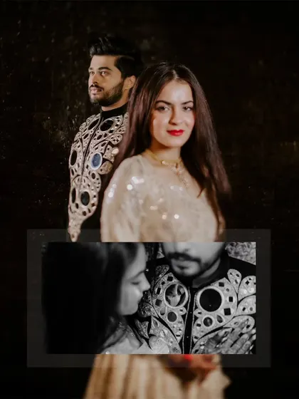 A creative collage blending a color portrait with a close-up black and white shot, adding an artistic touch.