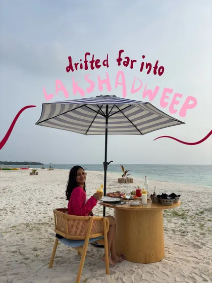 A beautiful beach meal in Lakshadweep. The custom text and simple line art add a title to the memory, making it feel like a postcard.