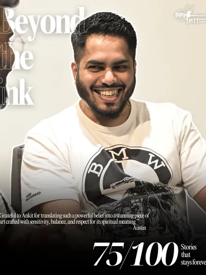 "Grateful to Ankit for translating such a powerful belief into a stunning piece of art." Austin, a happy client with his new religious tattoo.
