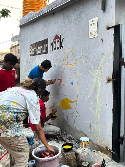 Me guiding the young artists at Sathanur Nook. The best part of these projects is sharing the joy of creation.