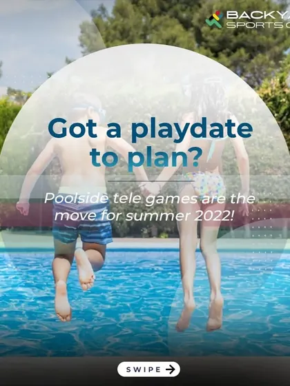 A graphic inviting parents to plan their kids' playdates at our club, specifically mentioning poolside tele-games for summer fun.