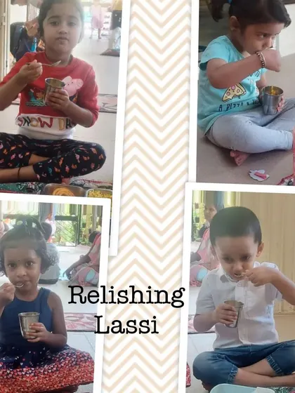 A collage of moments from our mango-themed cooking sessions, where children learned to peel, slice, and prepare delicious mango treats like milkshakes and cheesecake.