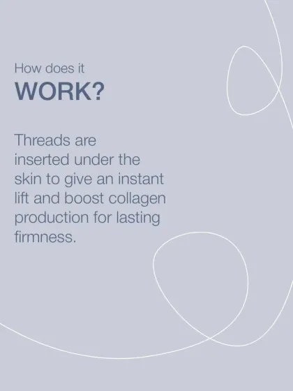 Here I explain how a thread lift works. The threads are inserted under the skin to provide an instant lift and, just as importantly, to boost long-term collagen production for lasting firmness.