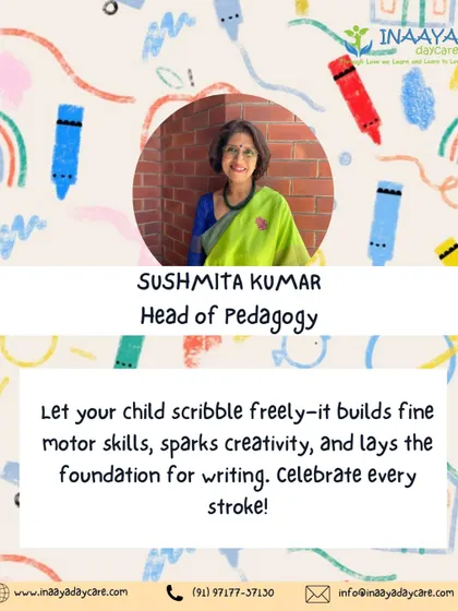 A tip from our Head of Pedagogy, Sushmita Kumar: Let your child scribble freely. It builds fine motor skills, sparks creativity, and lays the foundation for writing.
