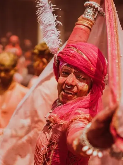 A vibrant collection of images from the Holi celebrations in Braj, specifically Nandgaon. This series captures the pure ecstasy of the festival, with portraits of devotees, men dressed as gopis, and crowds dancing in a cloud of colors.