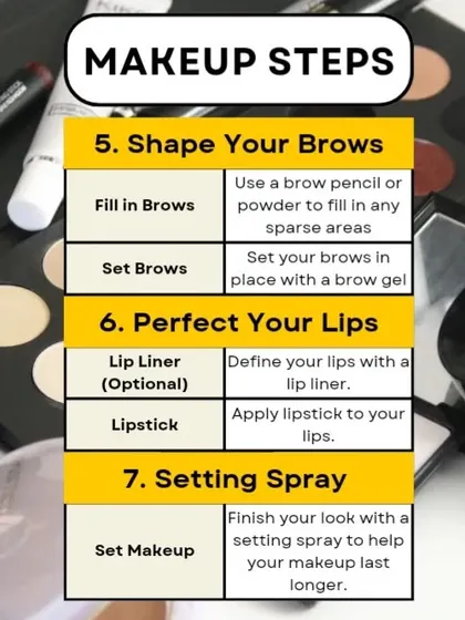 Makeup Steps 5-7: Finishing Touches. Learn how to shape brows, perfect lips, and set the final look.