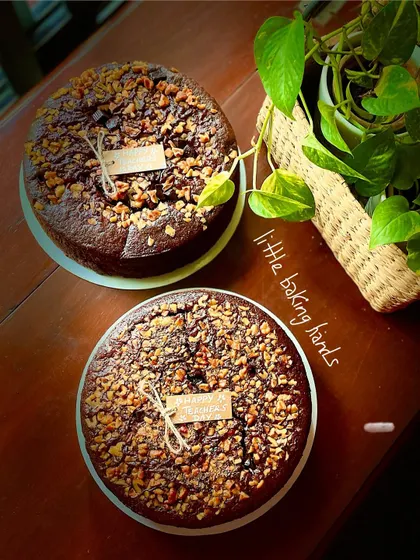 I baked these two chocolate date and walnut cakes with a lot of love for all the dedicated teachers at my daughter's school. A small token of appreciation for all that they do.