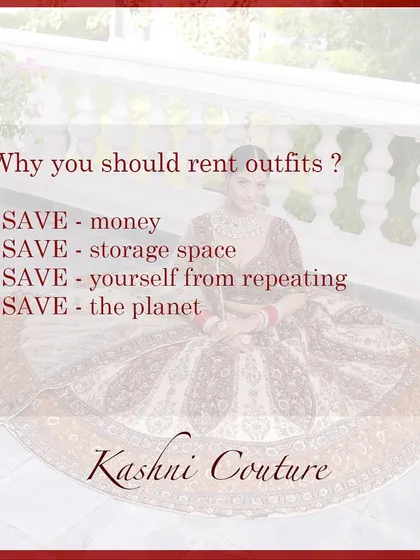 A simple graphic explaining the top reasons why you should rent outfits. It's all about saving money, space, and the planet, while never repeating a look.
