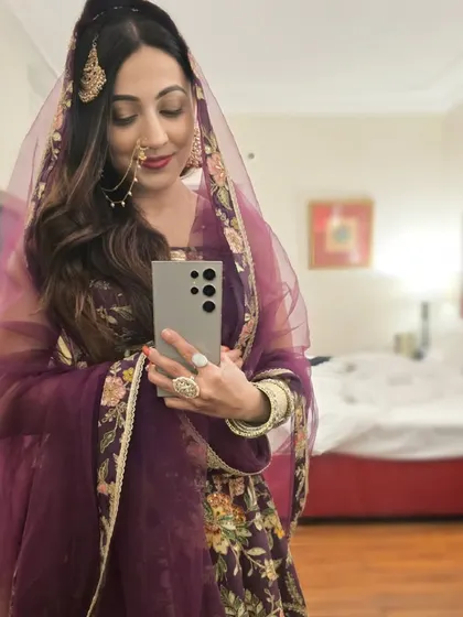 A traditional look with a nath and maang tikka. I can effortlessly switch between modern gowns and classic Indian bridal wear.