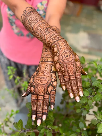 An alternate angle of Prema's wedding mehendi.