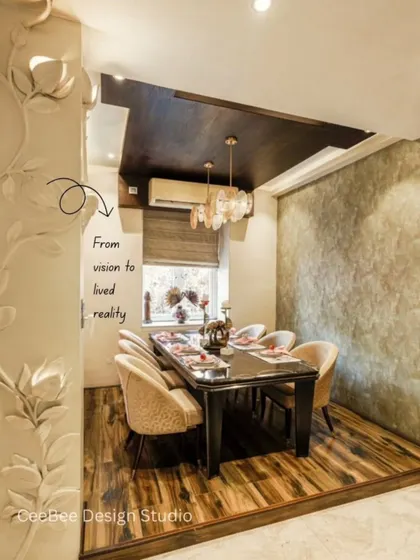The finished pillar from image 78, beautifully integrated into the dining space.