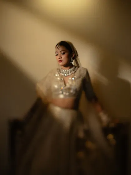 An artistic motion-blur portrait of the bride, giving the image a dynamic and ethereal quality.