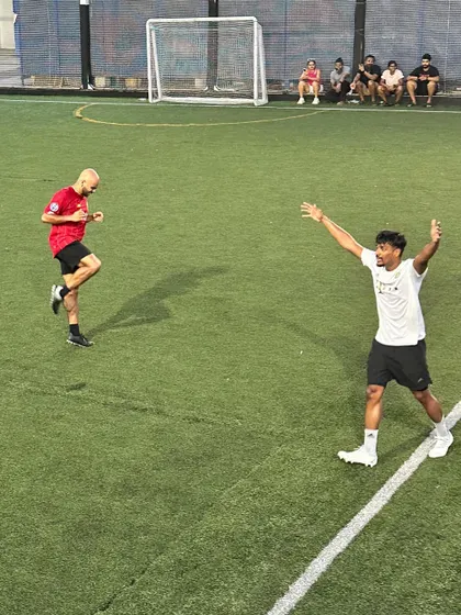 Celebrating a goal during the football tournament. These events are a great way to apply your fitness in a fun, competitive setting.