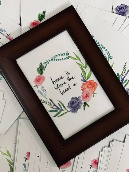 We can create custom prints for our favor frames. This one features a lovely "Home is where the heart is" message, perfect for a housewarming.
