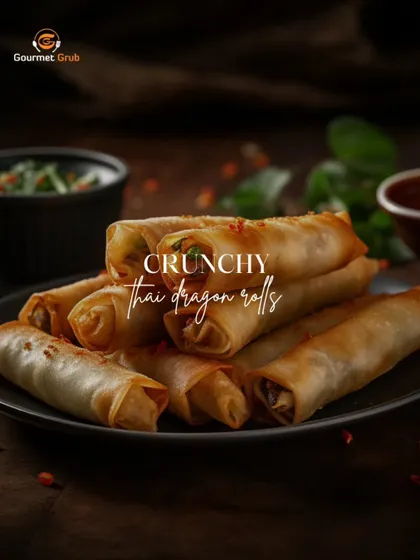 Our crunchy Thai dragon rolls are filled with a savory mix of vegetables and spices, fried to a perfect golden brown.