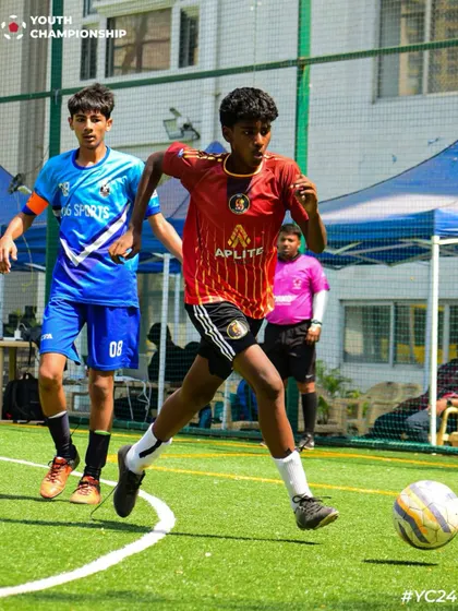 On the run. A player sprints down the field, looking to create a scoring opportunity.