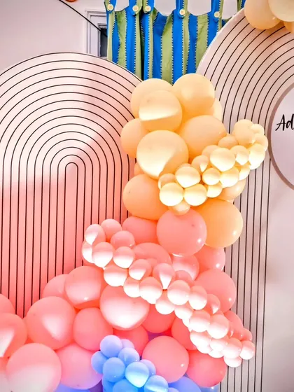 A close-up of the balloon details and modern arched backdrops.