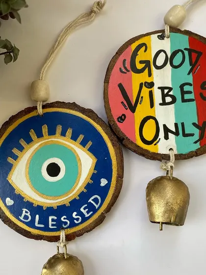 This pair of "Blessed" and "Good Vibes Only" hangings makes a perfect gift set.