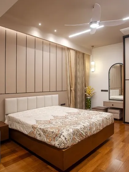 I designed this bedroom for my client’s elderly parents with comfort as the top priority. The wardrobe is clean and easy to access, the lighting is glare-free, and the warm, neutral palette creates a soothing and restful environment.