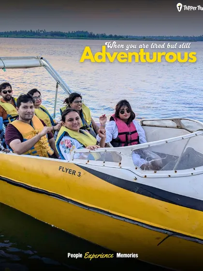 Even when you are tired, there is always room for a little adventure. Our crew enjoying a speedboat ride in Pondicherry, feeling the spray of the water and the thrill of the speed. It is the perfect way to add some excitement to a chill beach trip.