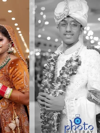 A classic wedding portrait of the couple, offered in both color and black and white to give you timeless options for your album.