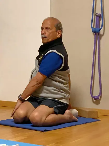 Additional images from my personal practice and teaching sessions, demonstrating a wide variety of asanas and the use of props. Each photo shows a moment of exploration in the journey of yoga.