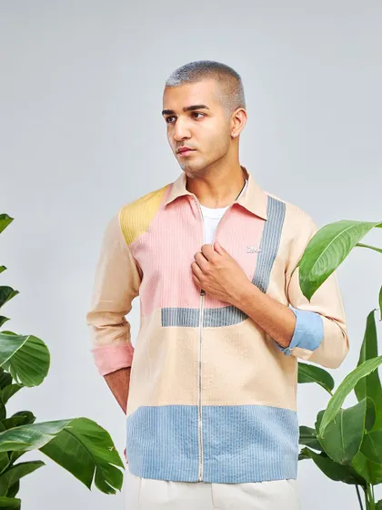 Sorbet hues on a fine sartorial canvas make this color-blocked jacket from the Antriksh collection truly stand apart. Find the ZOOP in you.