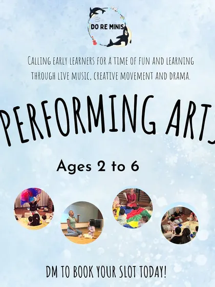 Calling all early learners from 2 to 6 years. Our Performing Arts classes blend live music, creative movement, and drama into one super fun session to build confidence and expression.