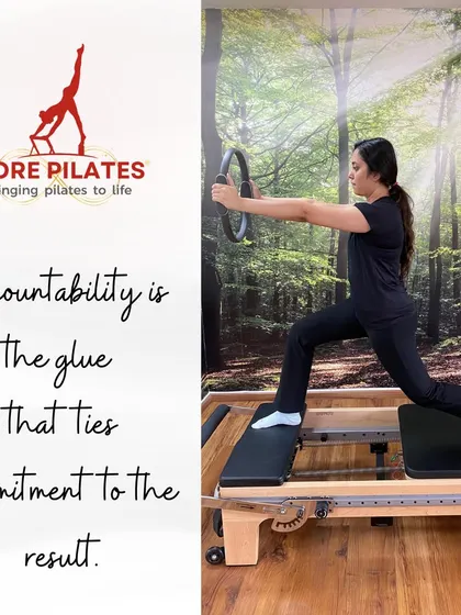 Accountability ties commitment to results. This client performs a lunge with the Magic Circle, engaging her core and upper body while stretching her hip flexors.