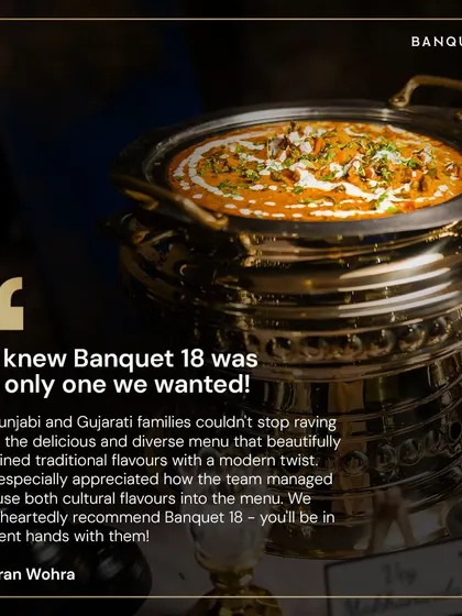 For Harkiran's wedding, we blended Punjabi and Gujarati flavors to create a diverse menu with a modern twist. It was a joy to infuse both cultural flavors into the celebration, and we're so happy the families loved it.