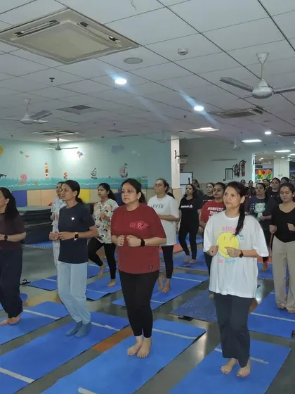 The yoga session includes light cardio and warm-up exercises to prepare the body and mind for the asanas.