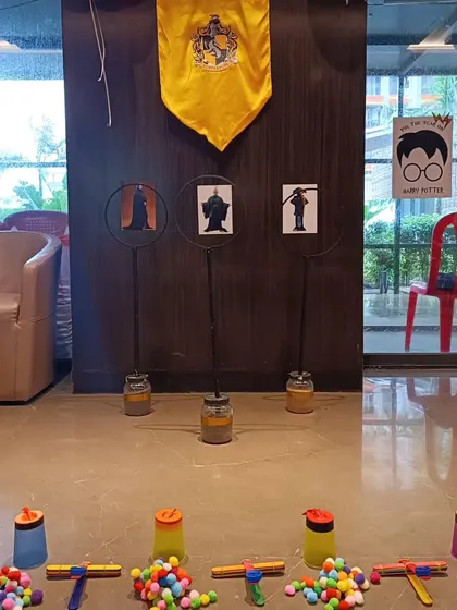 Get ready for a game of Quidditch. This activity station is set up for a fun game where kids launch projectiles through the hoops, learning about aim and trajectory.