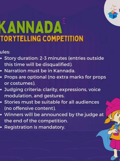 The rules and guidelines for our Kannada Storytelling Competition. We focus on clarity, expression, and voice modulation to help kids become confident storytellers.