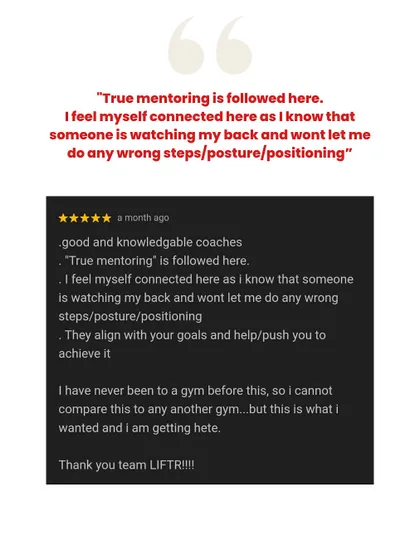 Ankur's review emphasizes the "true mentoring" he received, highlighting how our coaches ensure correct form and align with your goals to help you achieve them.