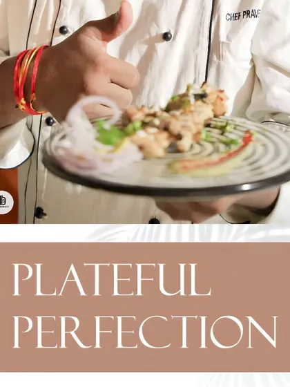 We call this "Plateful Perfection." A chef presents a freshly prepared dish, giving a thumbs-up to signify it has met our exacting standards of quality and taste before it reaches the guest.