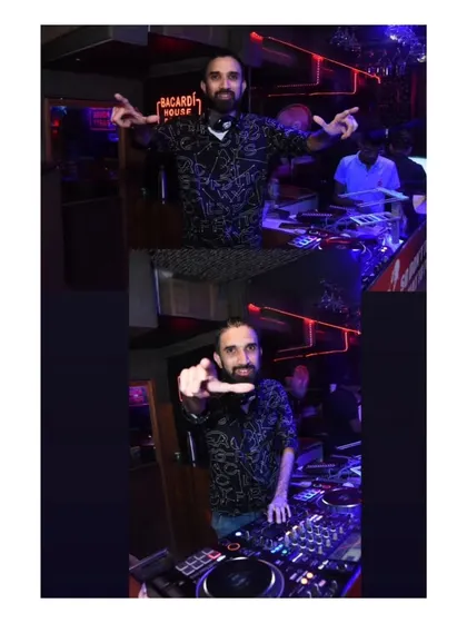 A collage of me interacting with the camera from the DJ booth during a night at a lounge.