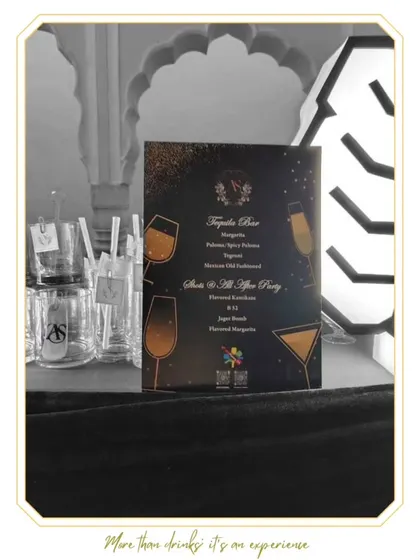 The custom menu for a Jaipur wedding after-party, featuring a Tequila Bar and other late-night favorites. We curate menus for every part of the celebration.