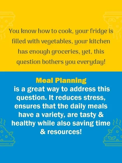 The question that bothers us every day: "What should I cook today?" Our meal planning workshop is the answer. It helps reduce stress, ensures variety, and saves time and resources.