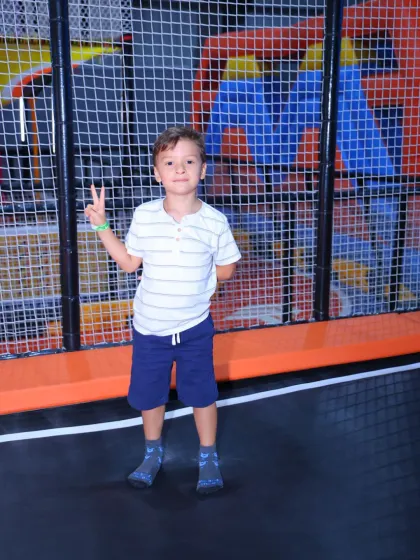 Peace and playtime! A happy jumper enjoying the freedom of our open trampoline area, a perfect spot for fun and games.