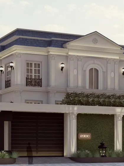 A perspective view of "The Clarence," revealing the depth of the design. While appearing as one structure from the front, it cleverly conceals two distinct residences, showcasing our innovative approach to family living.