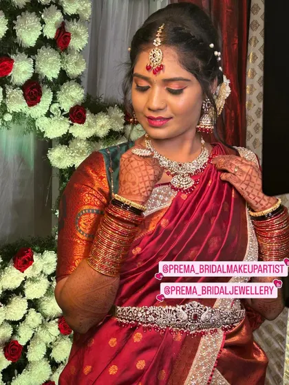 A candid shot of the client adjusting her necklace.