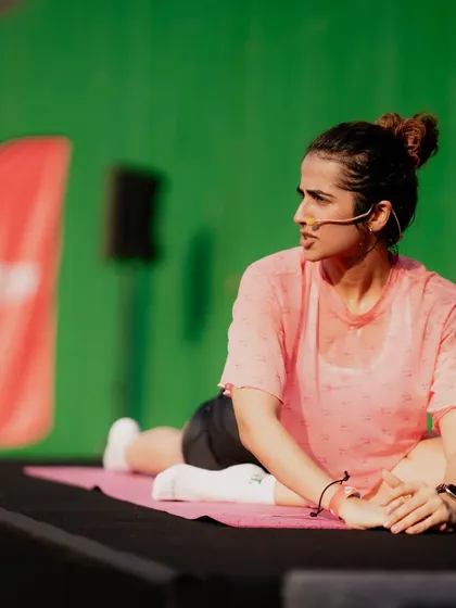 Teaching at a Nike training event. My focus is on providing clear instructions and modifications so everyone can participate.