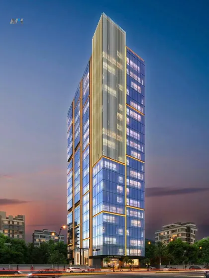 A render of the BLA Business Park. The sleek, glassy facade is designed to create a modern and efficient commercial environment, making it a standout project in Mumbai.