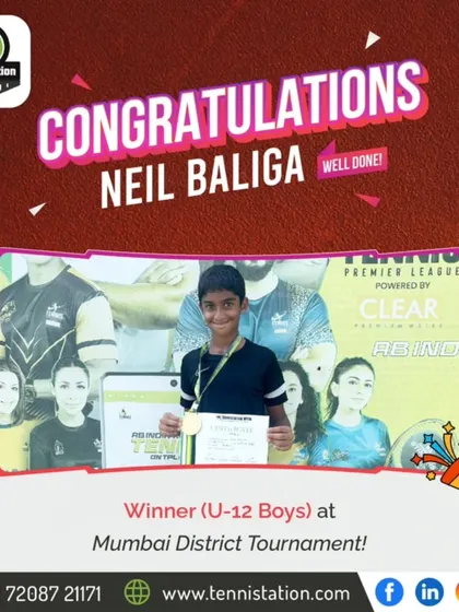 Congratulations to Neil Baliga on his victory in the U-12 Boys category at the Mumbai District Tournament. His hard work in training has clearly paid off on the court.