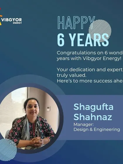 We celebrate the dedication of our team members, like Shagufta Shahnaz, Manager of Design & Engineering. The expertise and commitment of our core team are the foundation of our success.