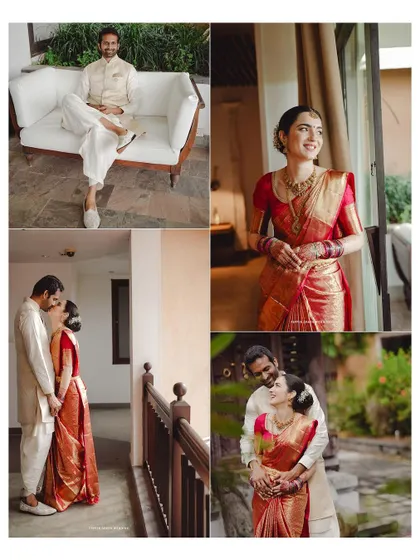 A collage of Elisabetta and Suman's wedding, showing a mix of posed portraits and candid moments. This gives a full picture of their beautiful cross-cultural celebration.
