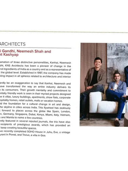 We are thrilled to be recognized in the 'Hot 100' by Architects & Interiors India. This image shows our profile in the prestigious issue, an amalgamation of three distinctive personalities who have become a pioneer of change.