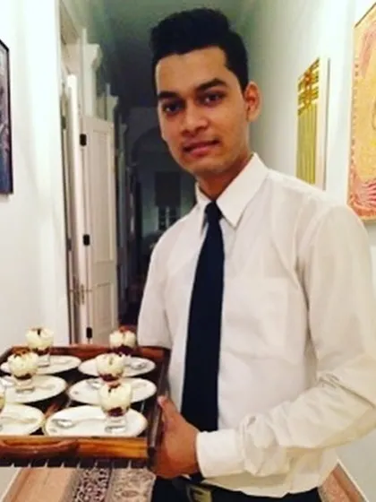 Another throwback photo of Chetan in his early days, serving dessert. His dedication has been a constant since day one.