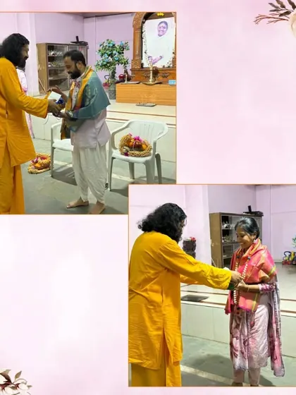 Moments from the closing ceremony of the Yoga Volunteer Course. Here, participants are being recognized for their successful completion of the program.